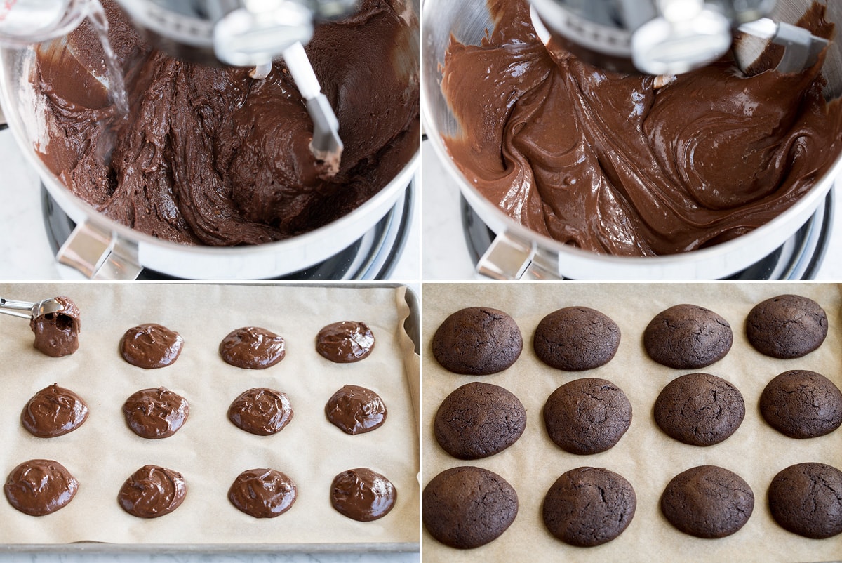 Whoopie Pies Steps 5 - 8 making whoopie pie batter and adding to cookie sheet.