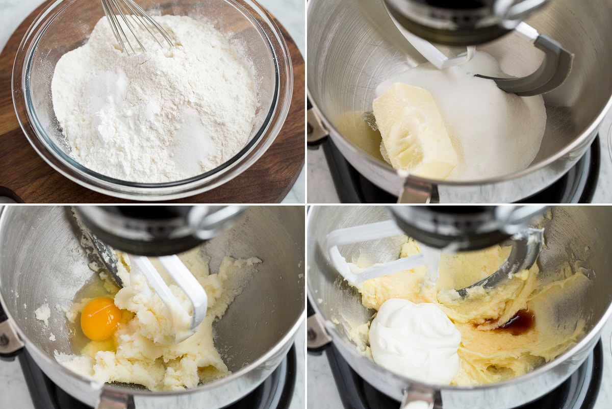 Soft frosted sugar cookies Showing first four steps of making soft frosted sugar cookies.