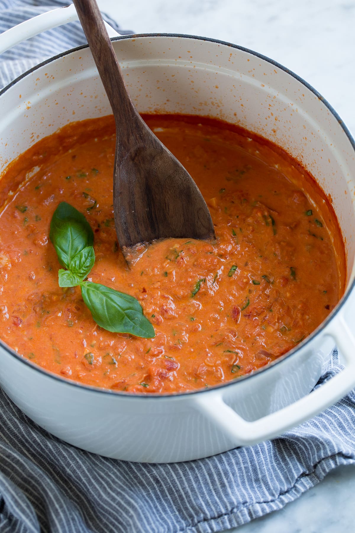 Vodka Sauce Pot full of homemade vodka sauce.
