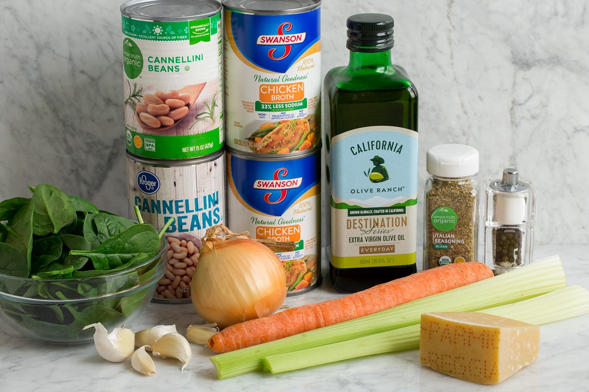 Bean Soup {Tuscan Style} Ingredients shown that go into preparing bean soup.