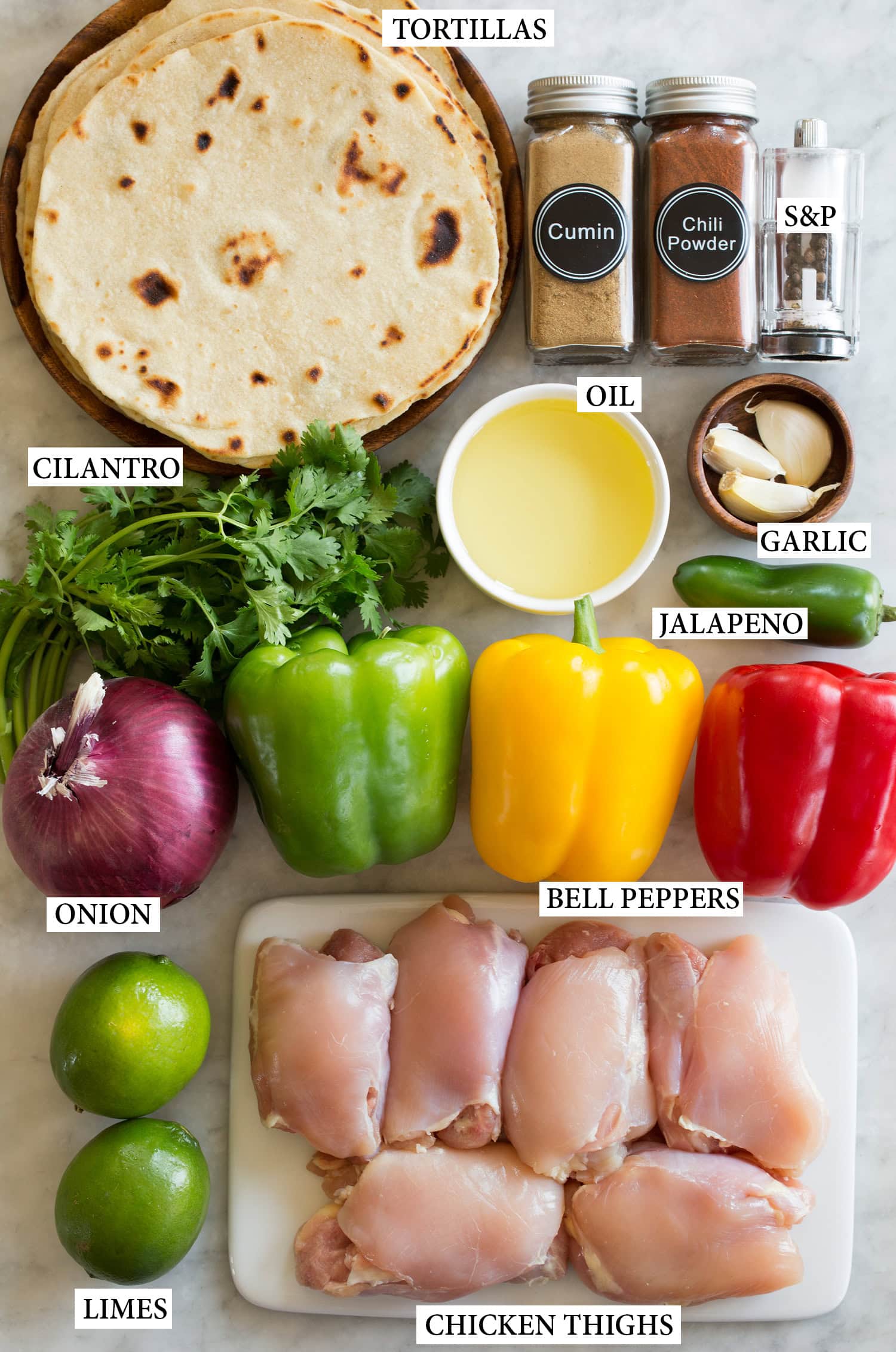 Chicken Fajitas Ingredients needed for chicken fajitas.