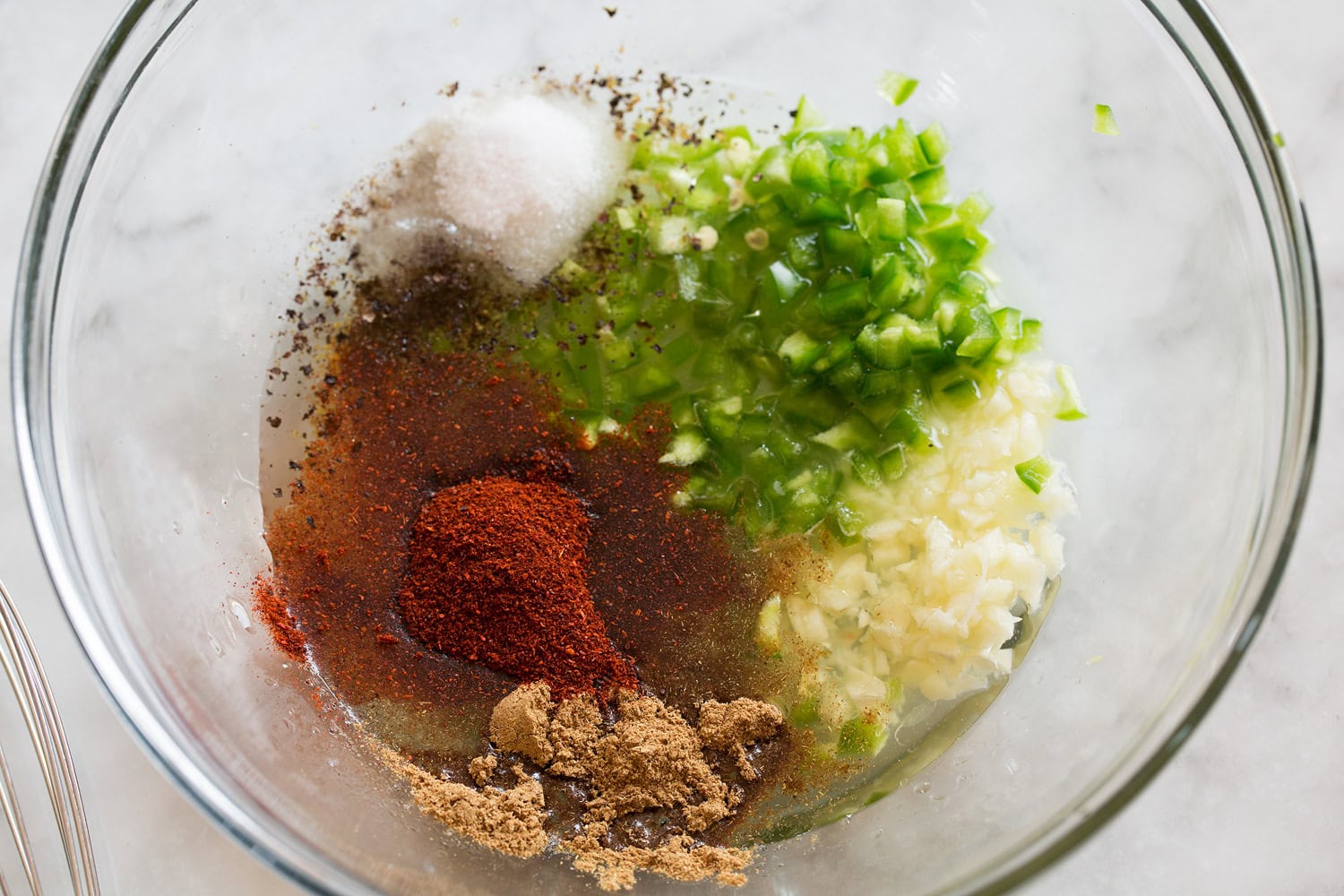 Chicken Fajitas Making marinade for chicken fajitas, shown before mixing ingredients.