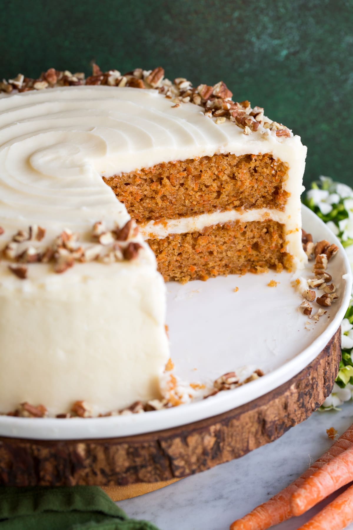 Carrot Cake Close up image of carrot cake, sliced into to show interior.