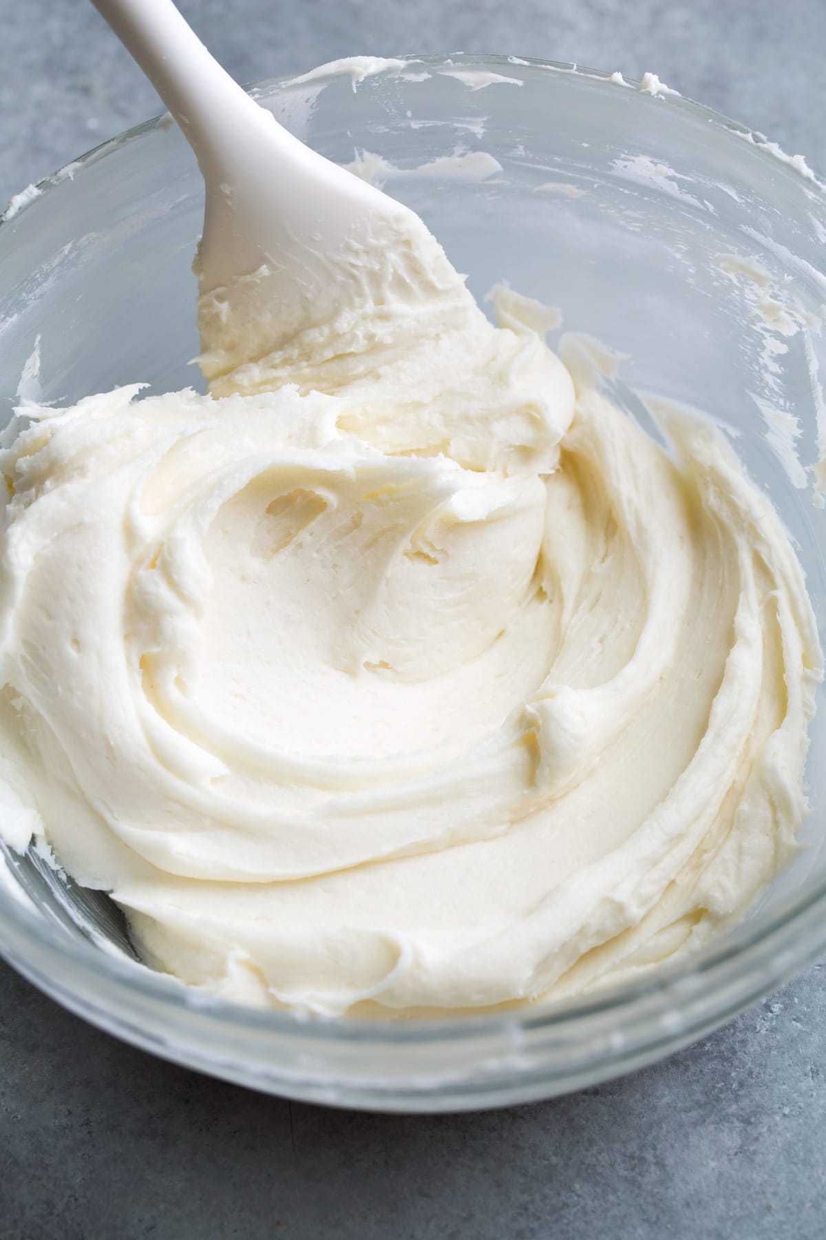 Cream Cheese Frosting Cream Cheese Frosting shown after thickened in short bursts in freezer.