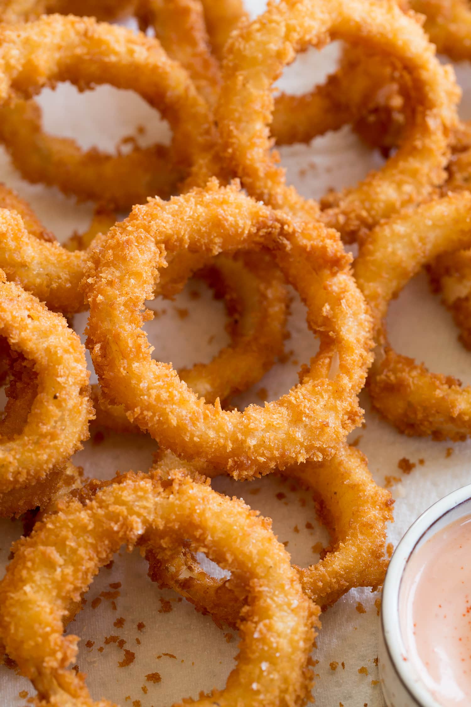 Onion Rings Panko breaded and fried onions rings.