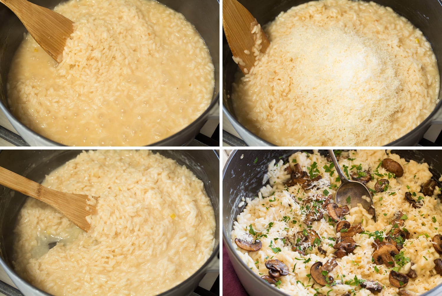 Risotto Making risotto with parmesan and mushrooms.