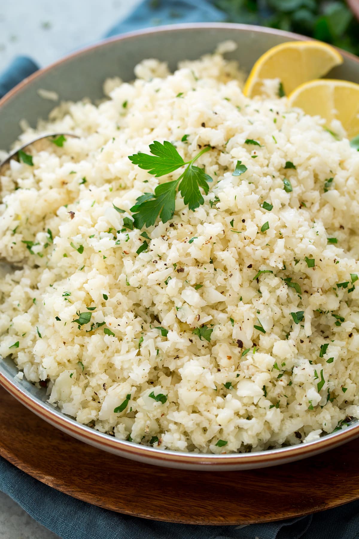 Cauliflower Rice Close up photo of cauliflower rice.