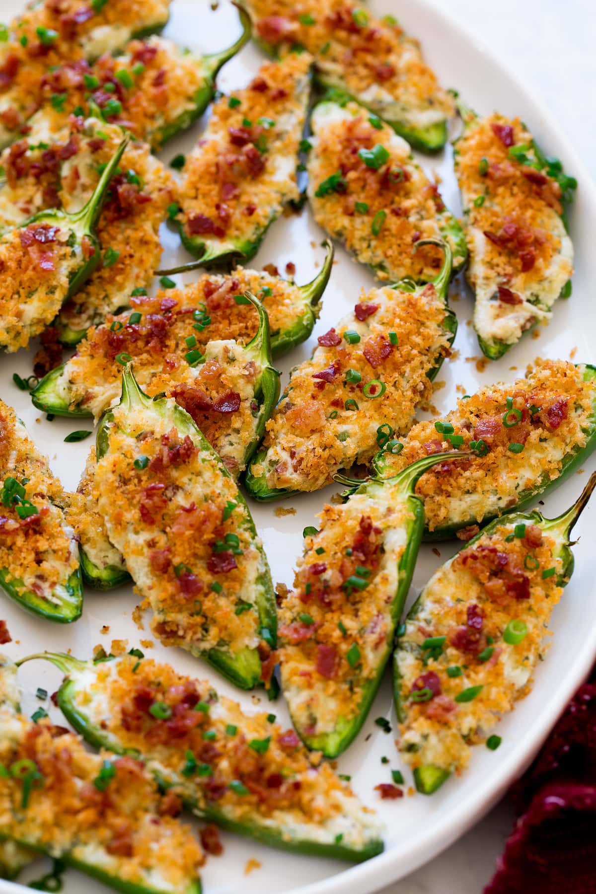 Jalapeno Poppers Jalapeno poppers shown from side angle.
