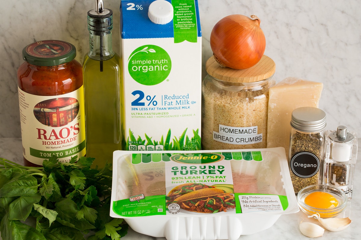 Turkey Meatballs Ingredients used to make turkey meatballs.