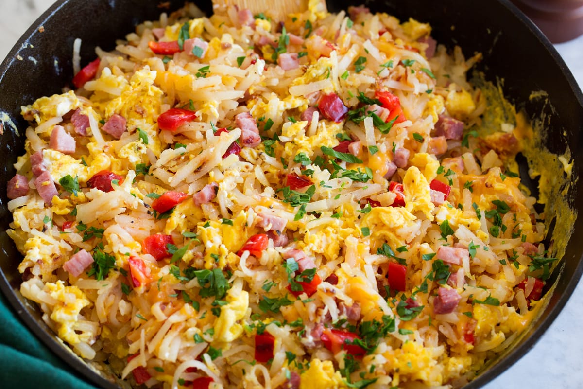 Breakfast Hash Photo: Completed breakfast hash in a skillet.