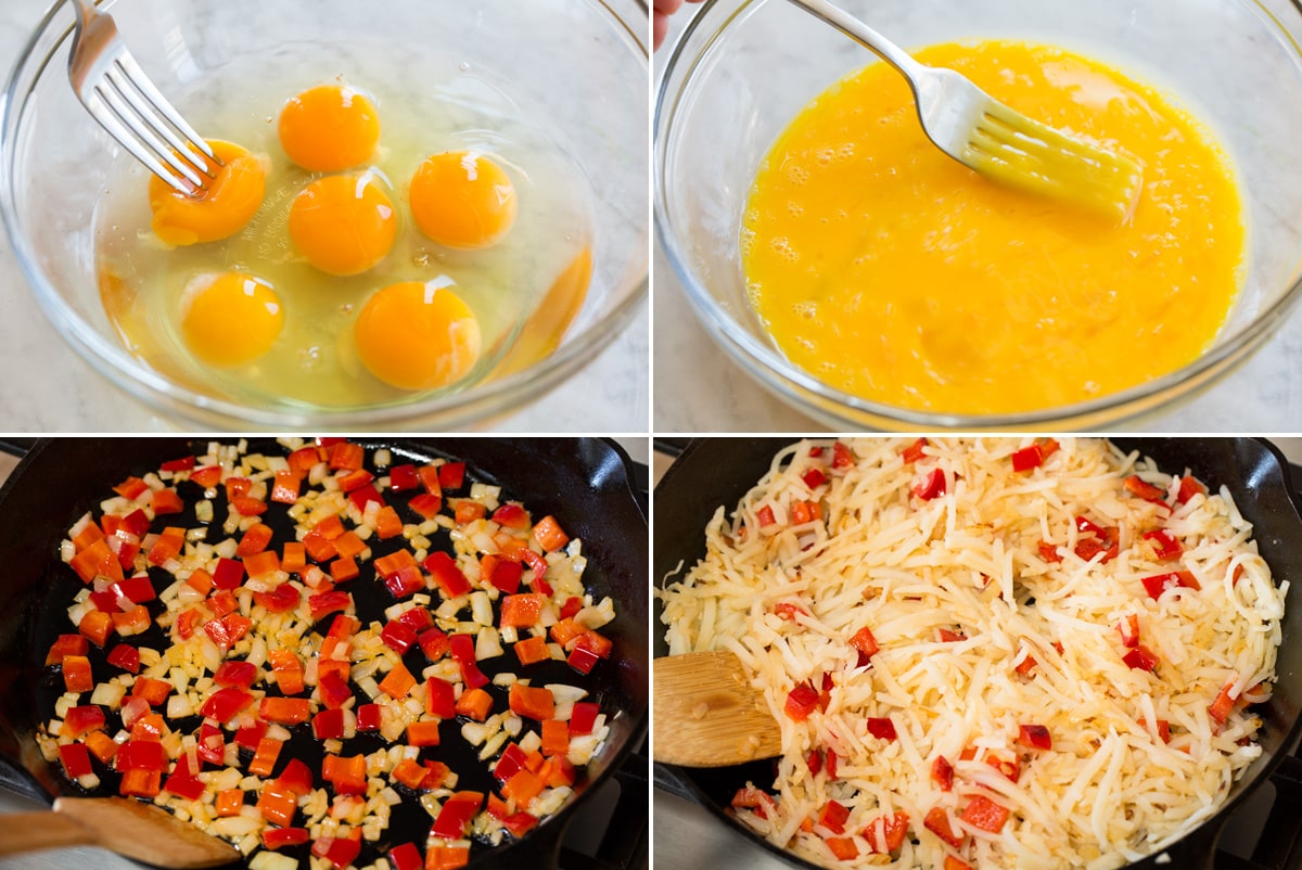 Breakfast Hash Collage of four photos showing steps of making breakfast hash.