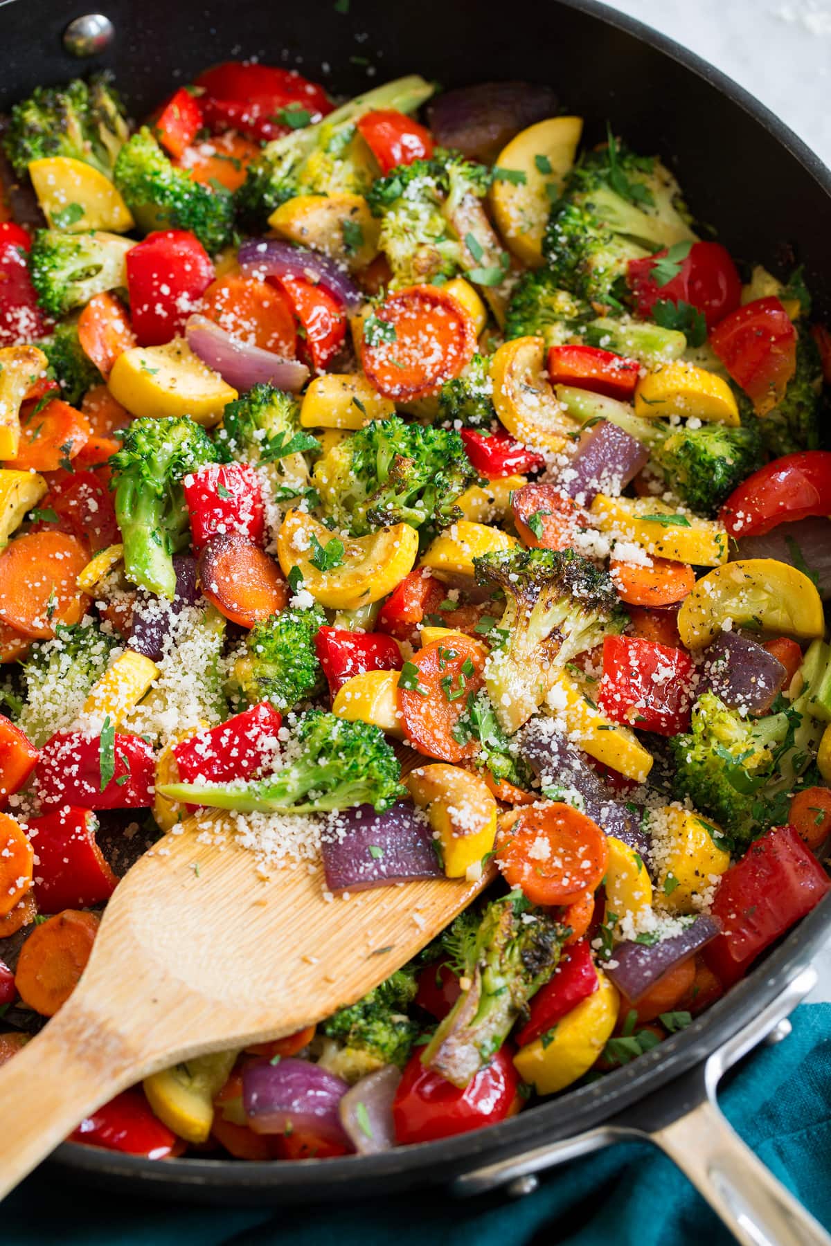 Sauteed Vegetables Photo: Sauteed vegetables garnished with parsley and parmesan cheese.