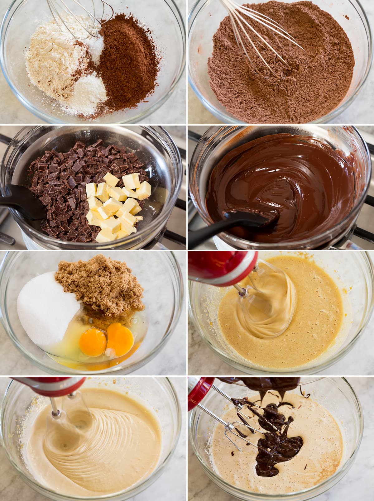 Brownie Cookies Collage of 8 photos showing how to make brownie cookie dough.
