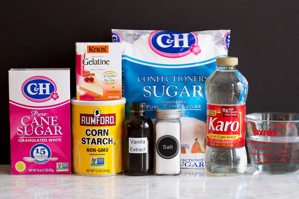 Homemade Marshmallows Photo of ingredients needed for homemade marshmallows from scratch.