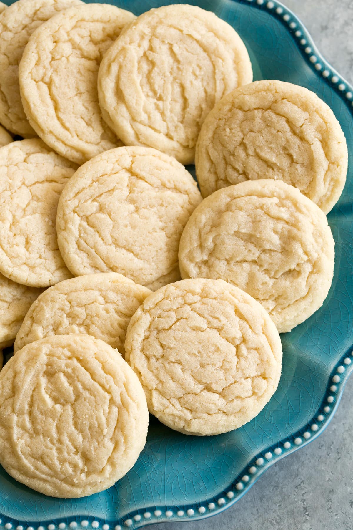 Sugar Cookies Overhead close up photo of chewy sugar cookies.