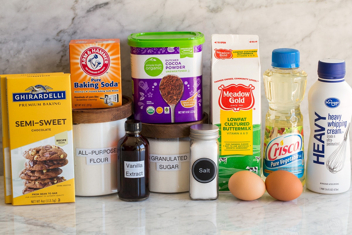 Easy Chocolate Cake Photo of ingredients used to make chocolate cake.