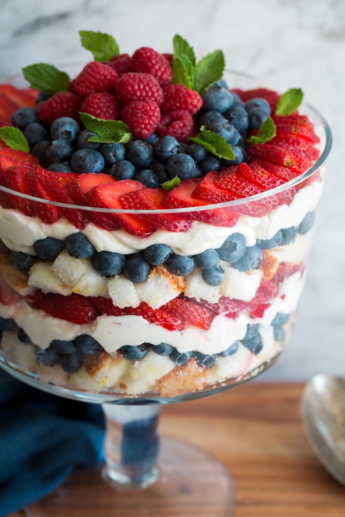 Trifle Close up photo of a homemade layered fruit trifle.