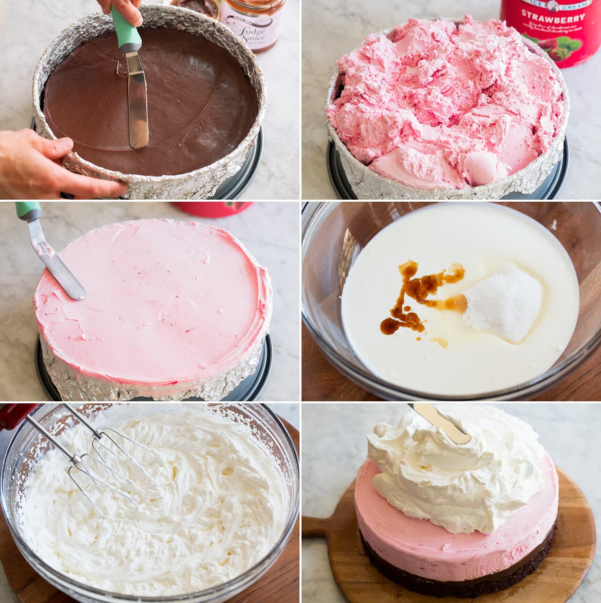 Ice Cream Cake Layering an ice cream cake in a springform pan.