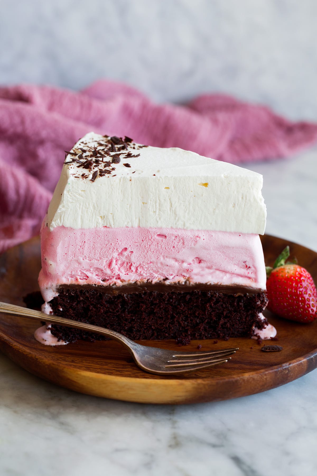 Ice Cream Cake Ice Cream Cake with Neapolitan layers.