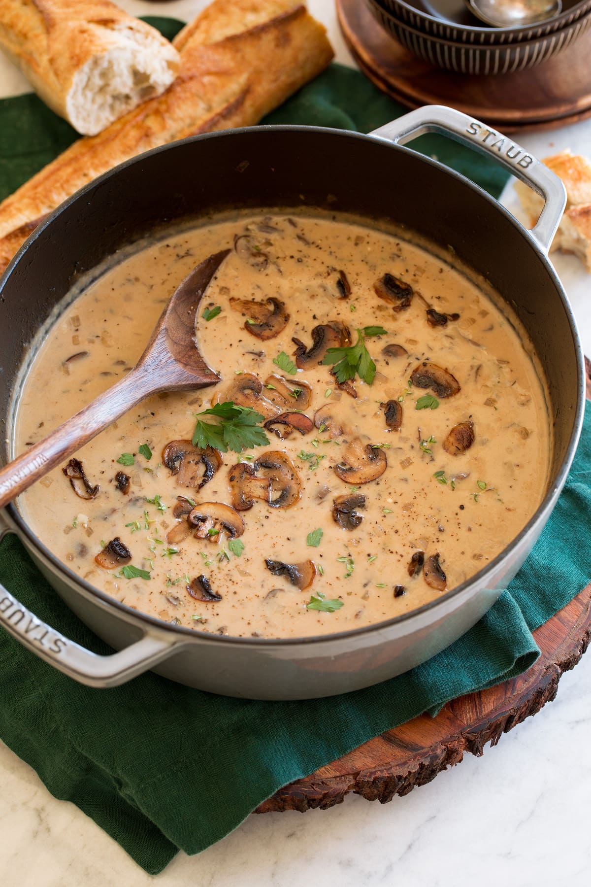 Cream of Mushroom Soup Mushroom soup in a large pot.