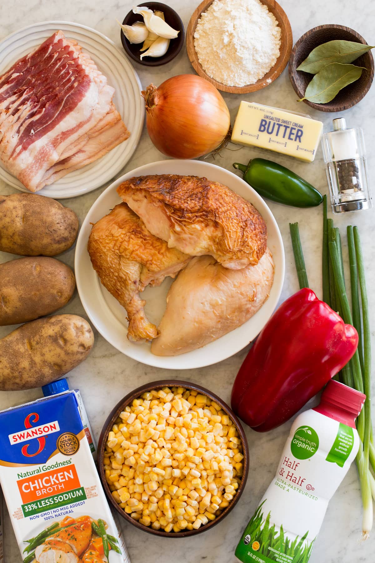 Creamy Chicken Corn Chowder Ingredients for chicken corn chowder soup.