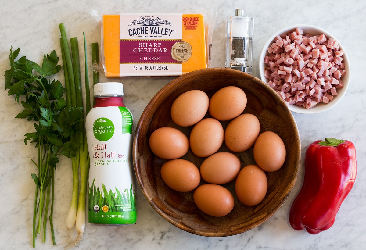 Egg Muffins Ingredients needed to make egg muffins shown.