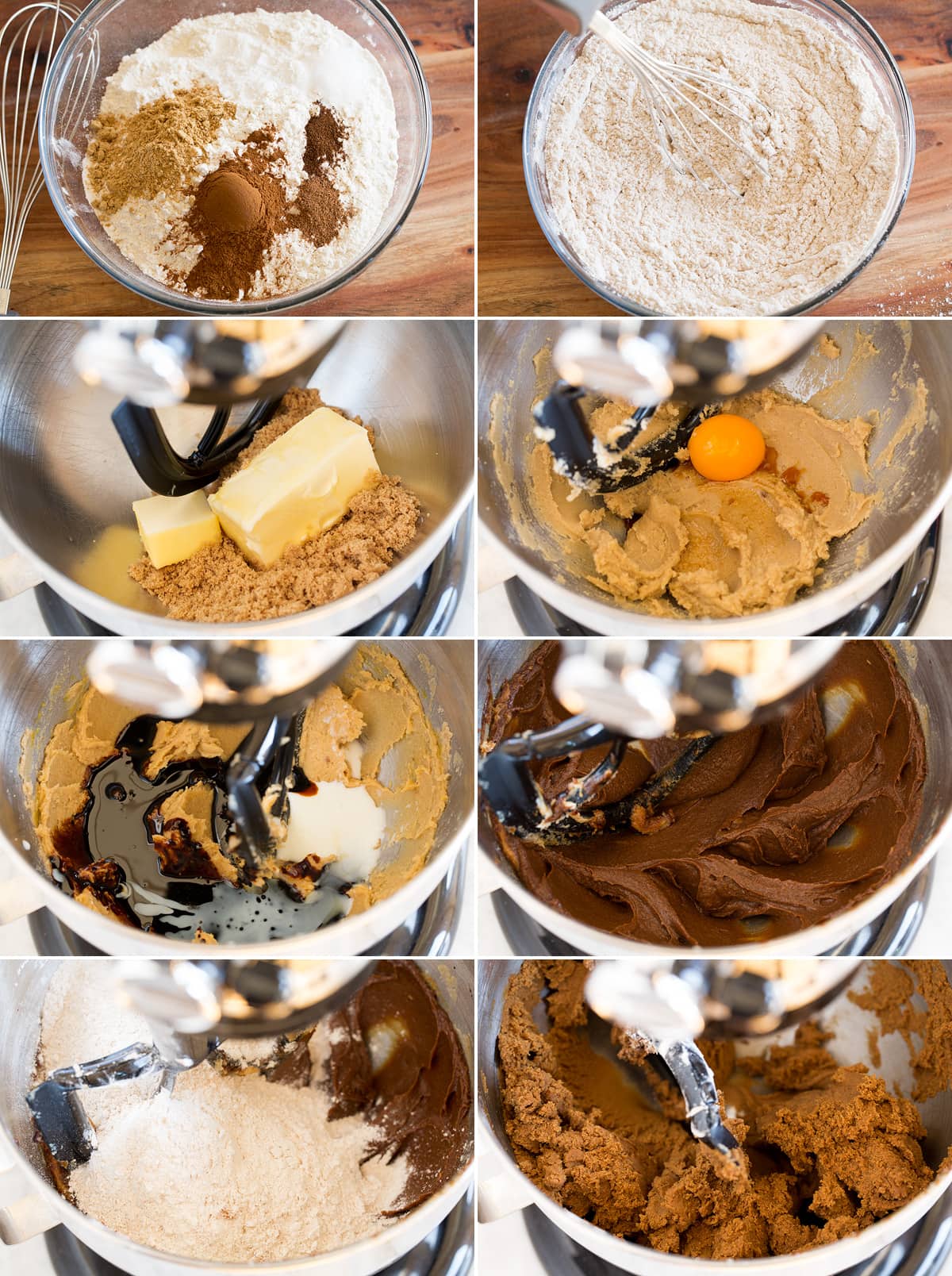 Skeleton Gingerbread Cookies Making dough for gingerbread cookings in a stand mixer.