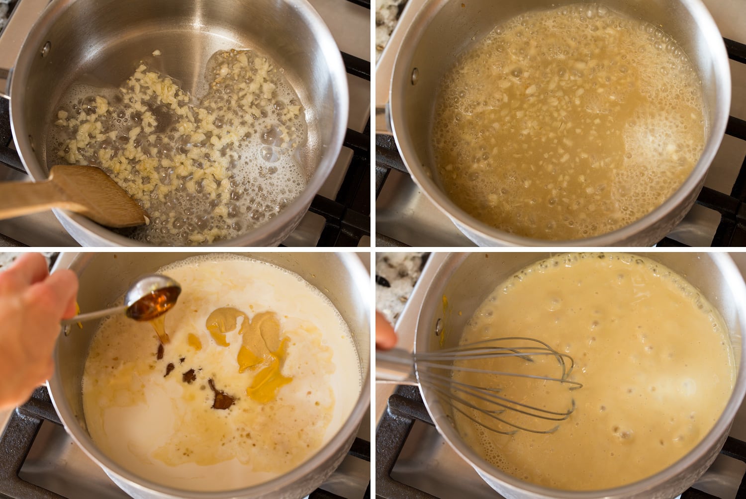 Chicken Cordon Bleu Images showing how to make sauce for chicken cordon bleu.