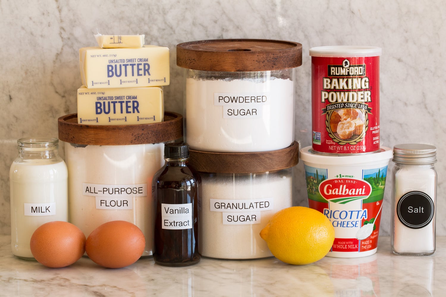 Ricotta Cookies Ingredients needed to make ricotta cookies shown.