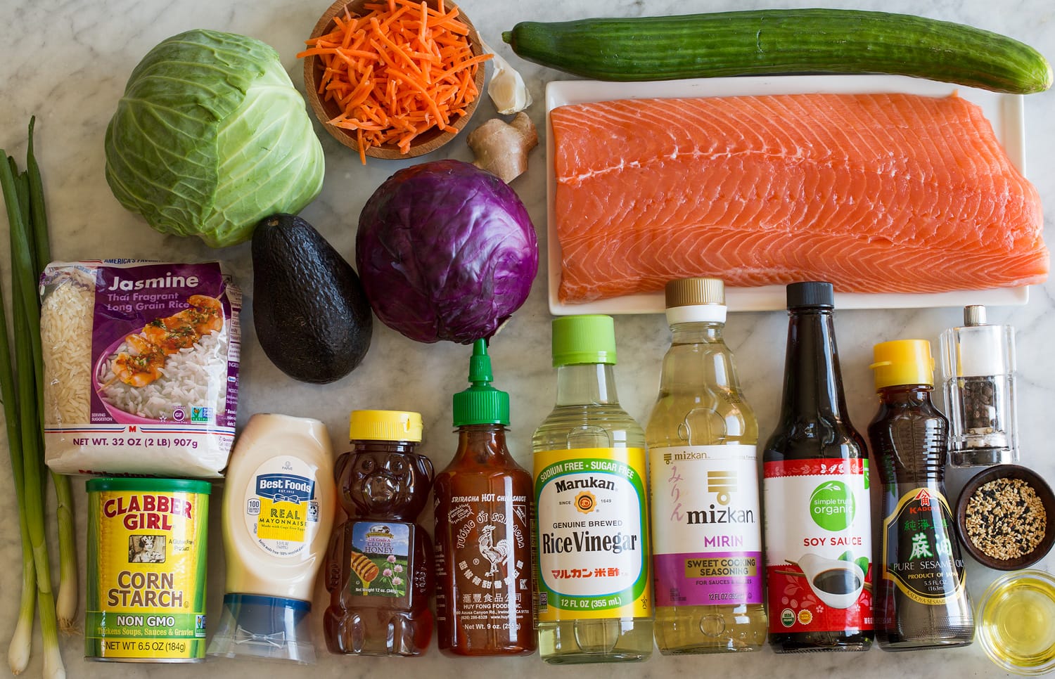Salmon Rice Bowls Ingredients needed for salmon rice bowl.