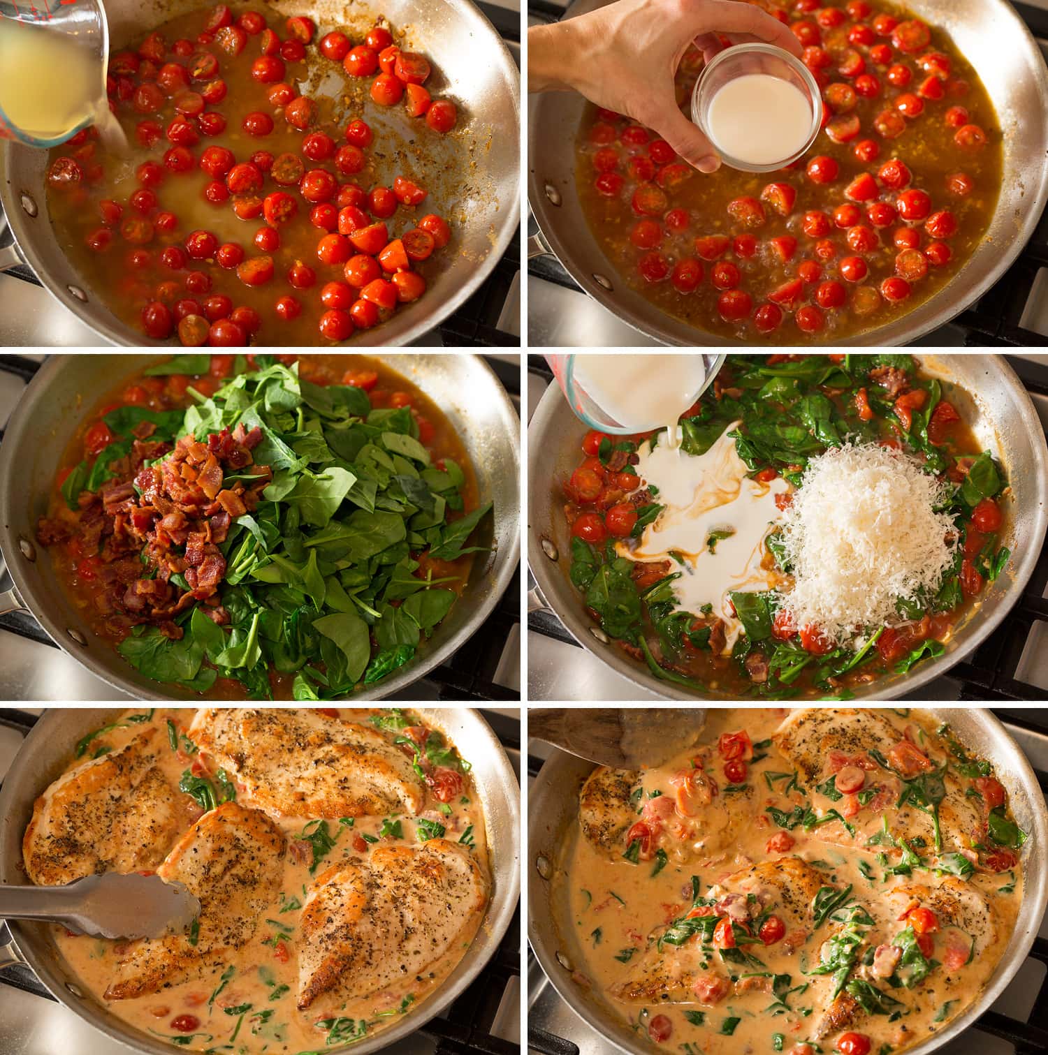 BLT Chicken Steps for tomato bacon spinach sauce for chicken blt salad.