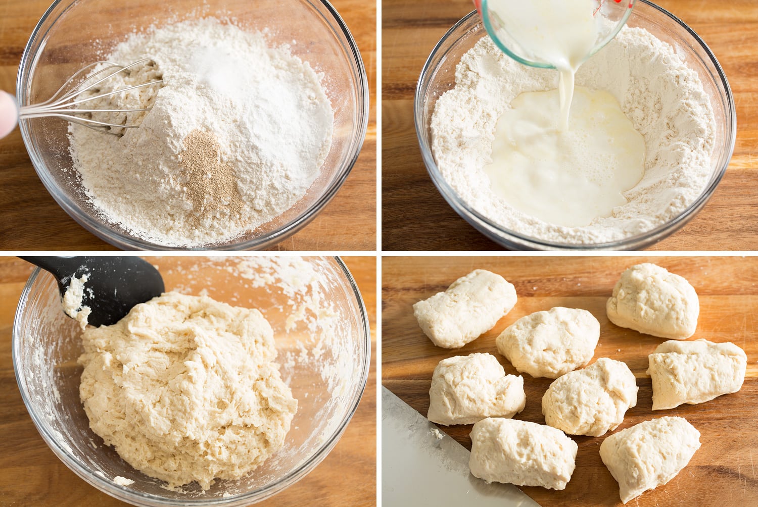 Fry Bread Steps to making fry bread dough in a mixing bowl and cutting into portions.