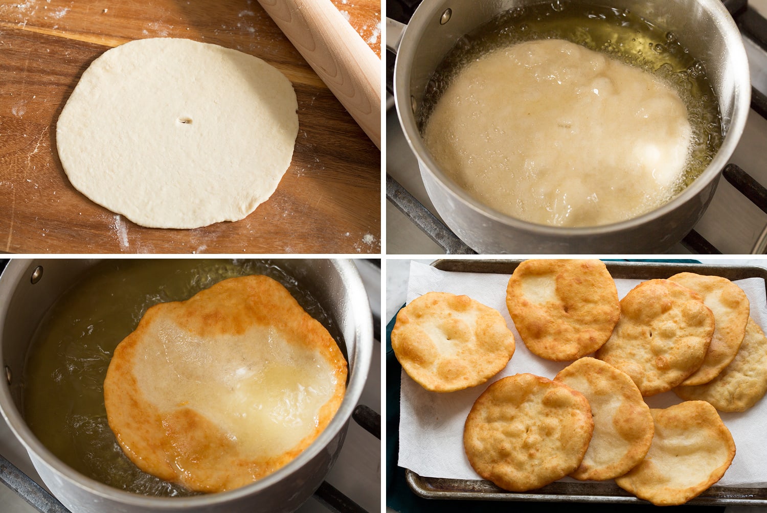Navajo Tacos Continued steps showing how to deep fry Navajo fry bread.
