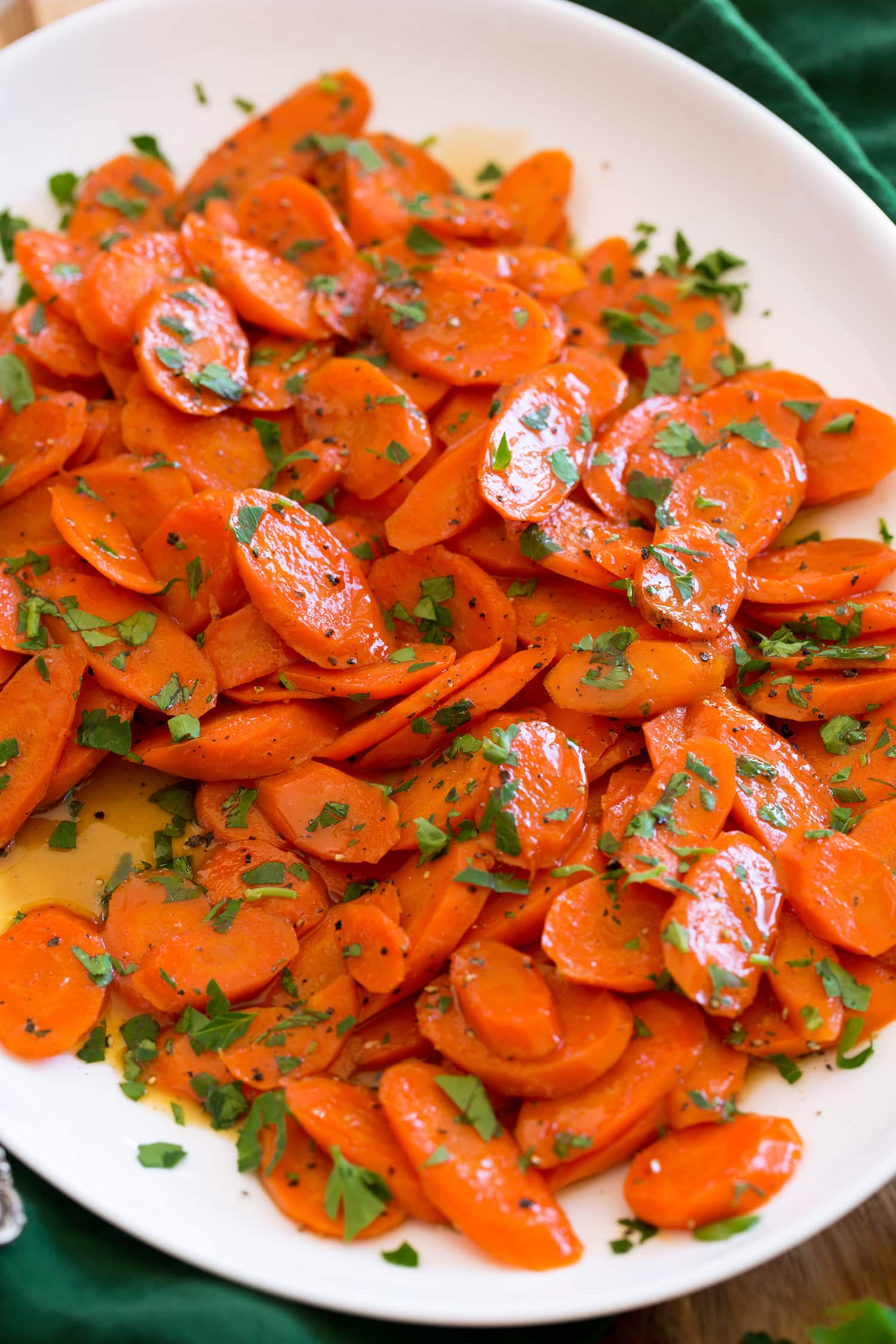 Glazed Carrots Close up photo of glazed carrots with brown sugar and butter.