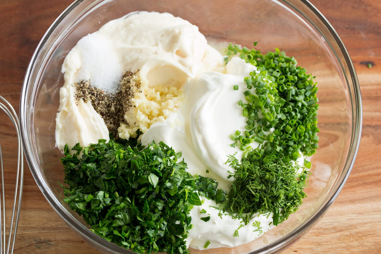 Ranch Dip Ranch dip ingredients in a bowl before mixing.