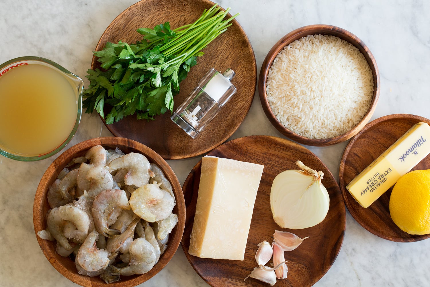 Shrimp and Rice Ingredients used to make one pot shrimp and rice.