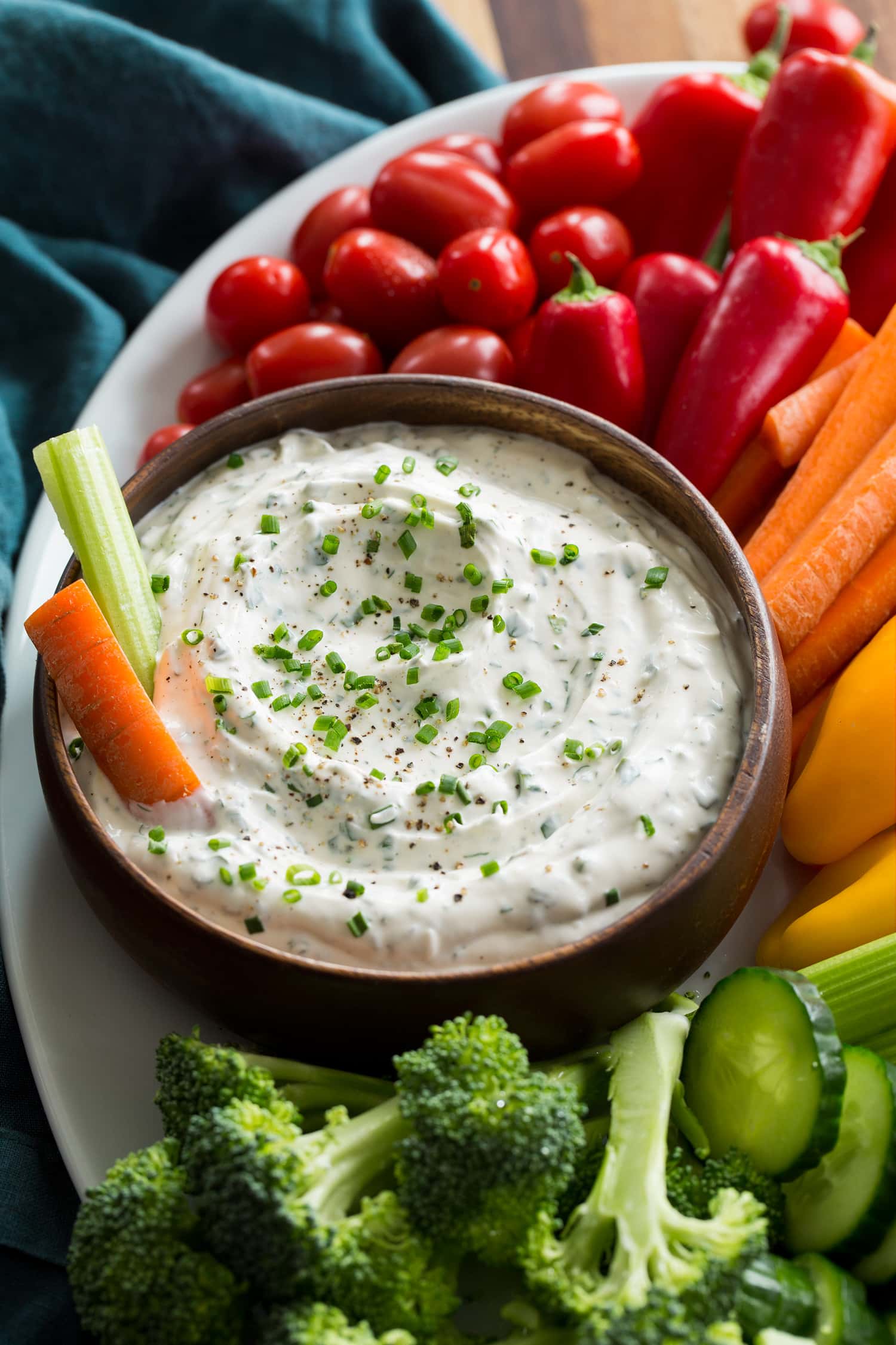 Ranch Dip Close up photo of ranch dip in a wooden bowl.