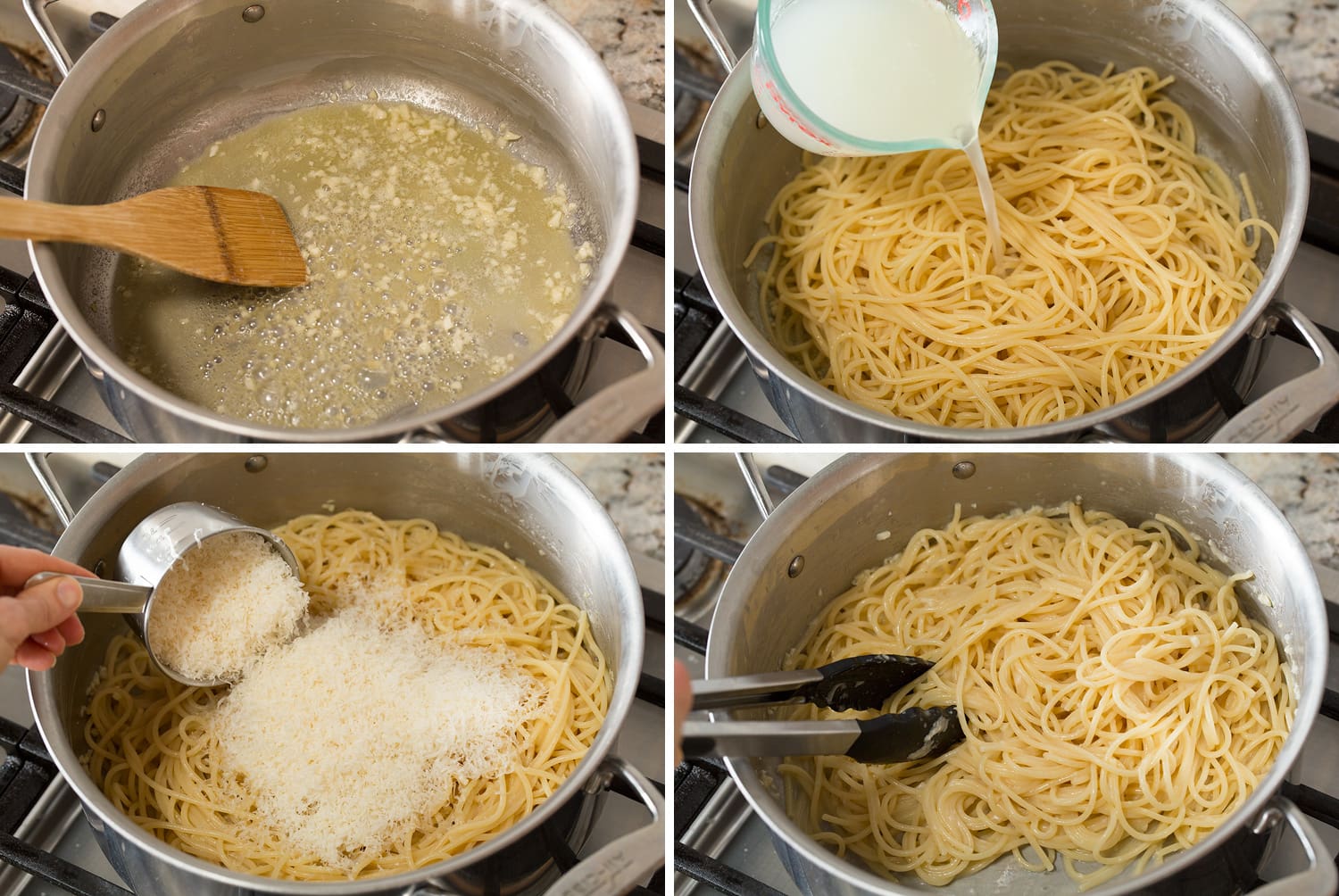 Garlic Parmesan Pasta Steps of making garlic parmesan pasta.