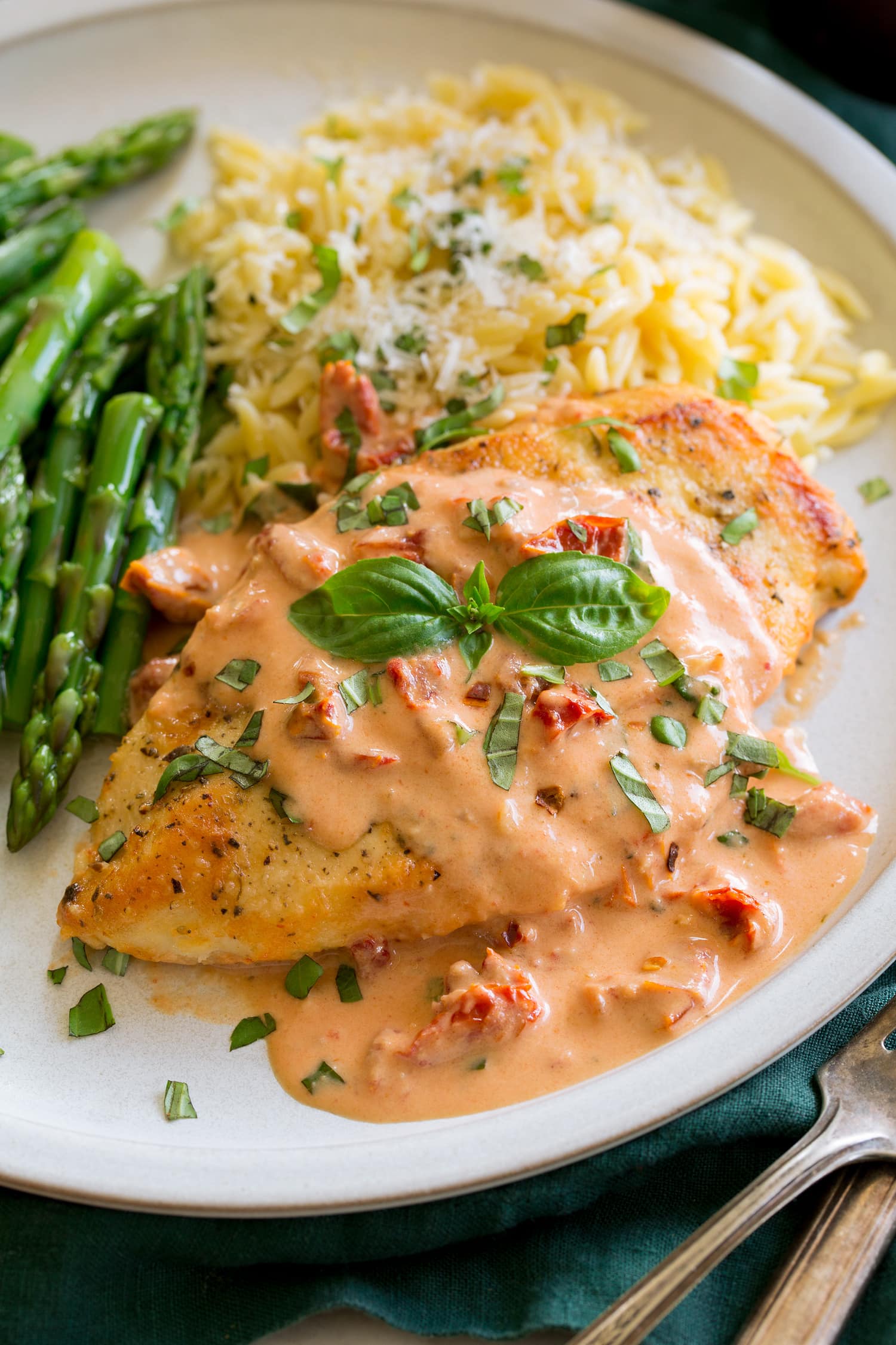 Marry Me Chicken Serving suggestions shown on plate with sun dried tomato chicken.