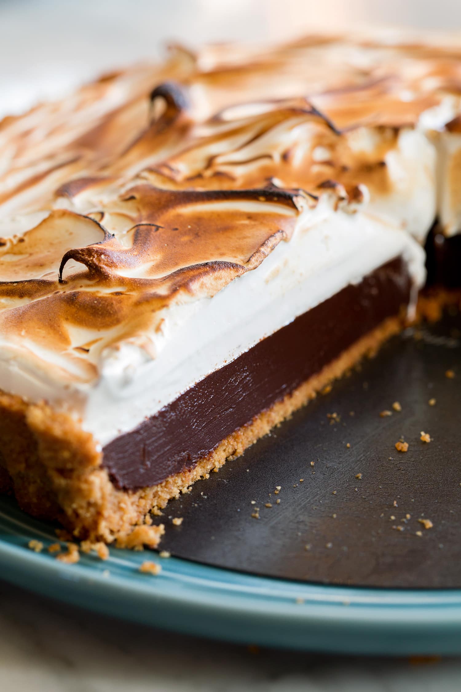 S'mores Pie S'mores pie three layers shown close up.
