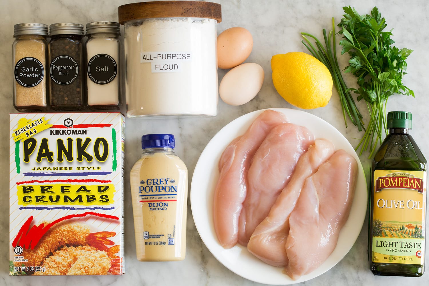 Chicken Schnitzel Ingredients needed for chicken schnitzel.