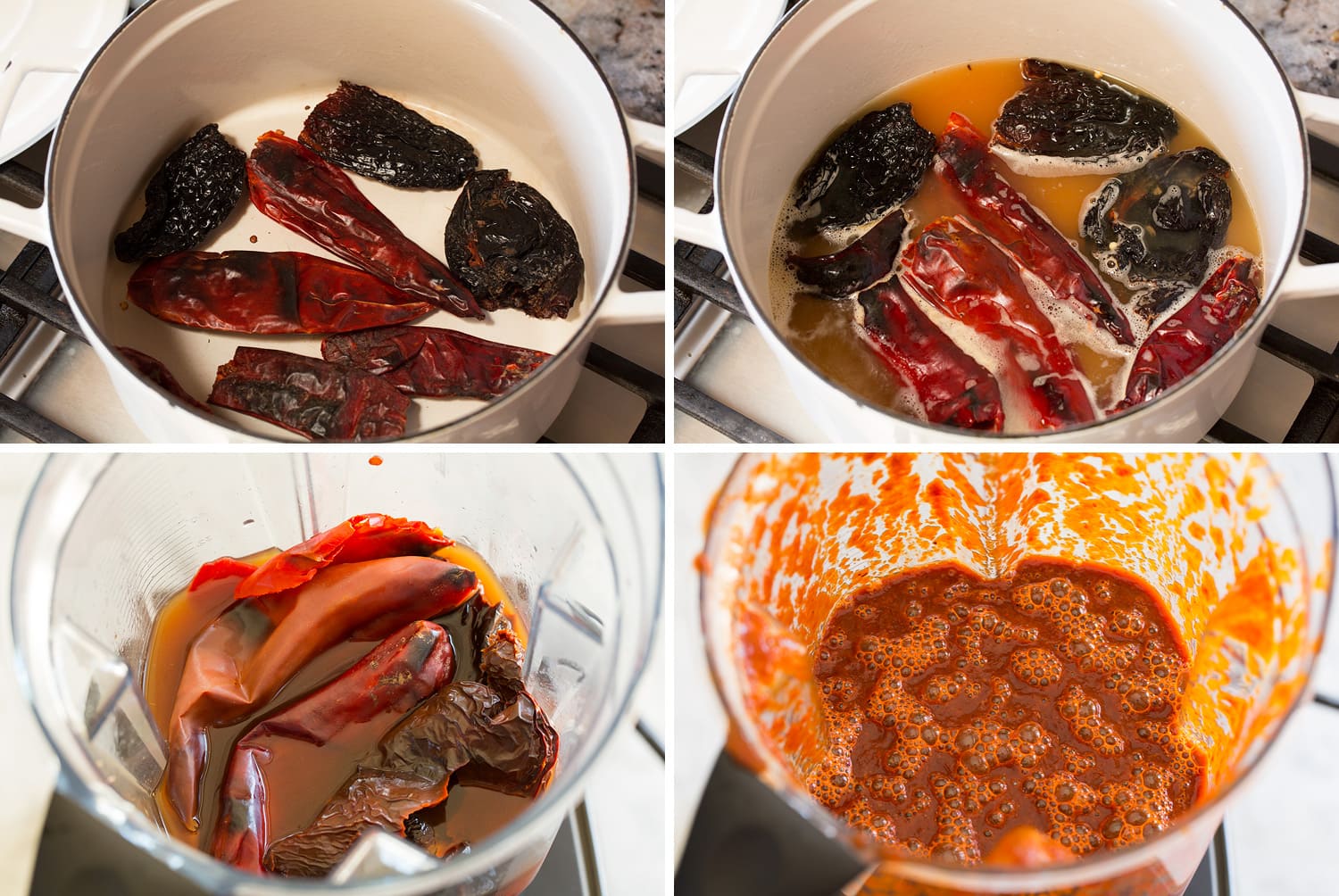 Chili con Carne Making chili puree from dried peppers and water.