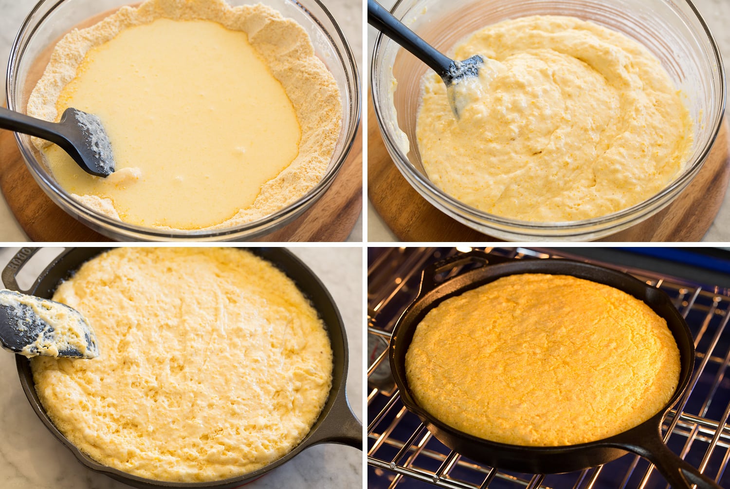 Southern Skillet Cornbread Baking cornbread in a skillet.