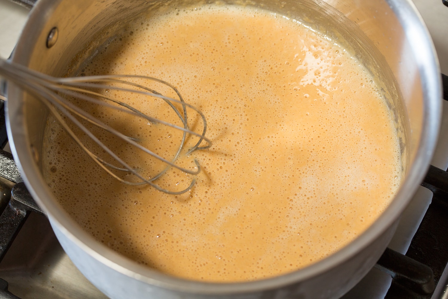 Chicken Gravy Golden brown roux in saucepan.