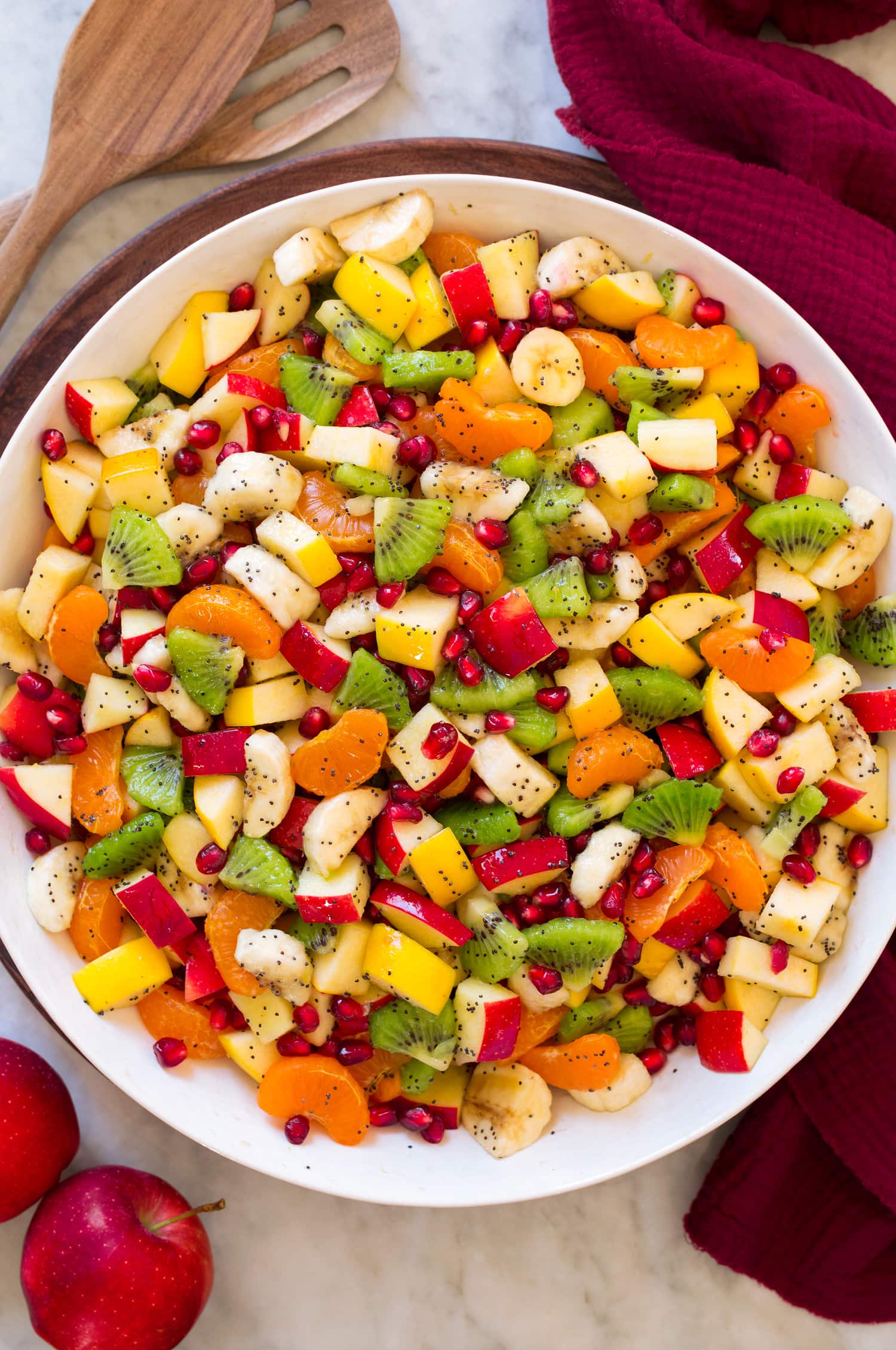 Winter Fruit Salad Overhead photo of Christmas fruit salad.