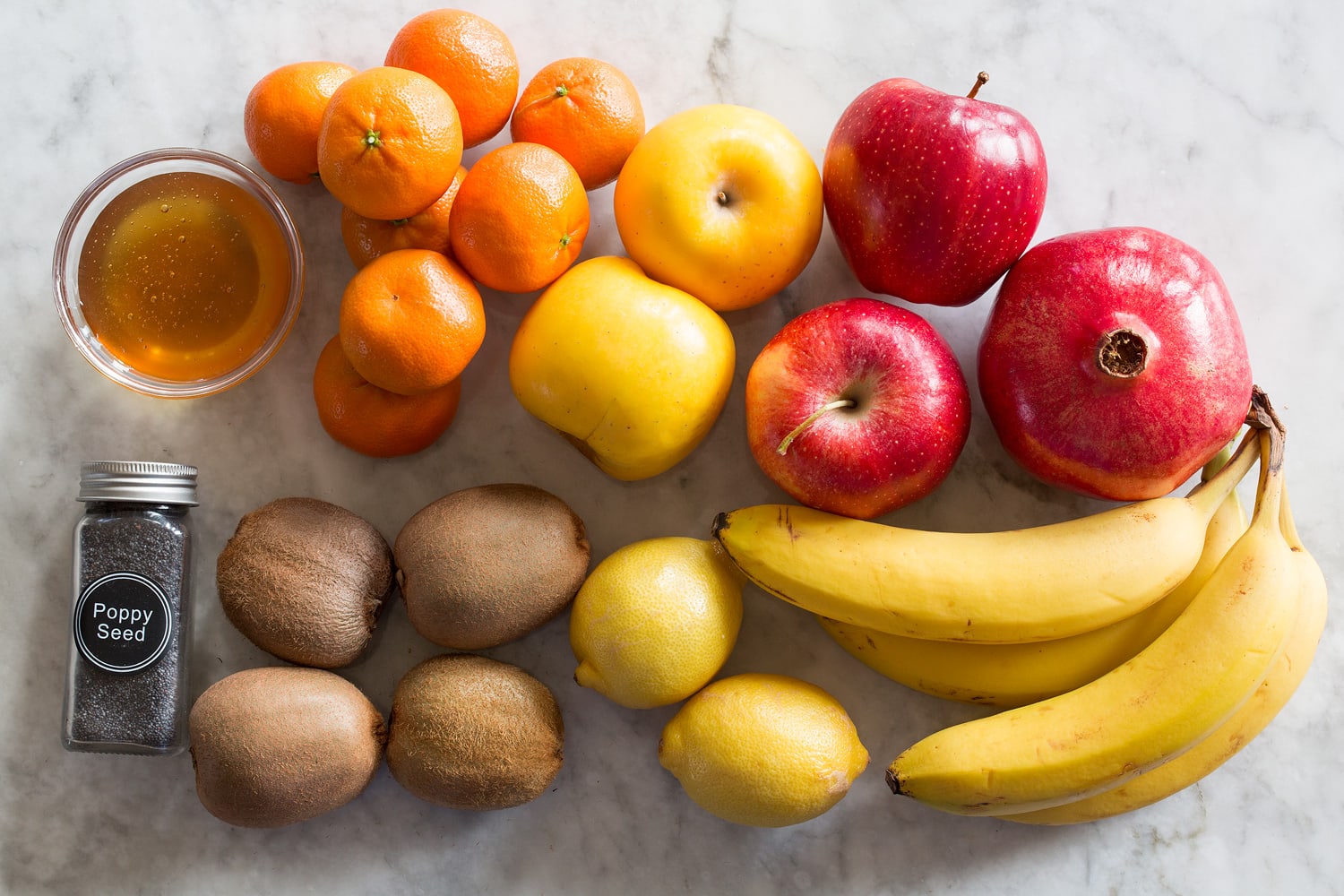 Winter Fruit Salad Whole ingredients needed for winter fruit salad.