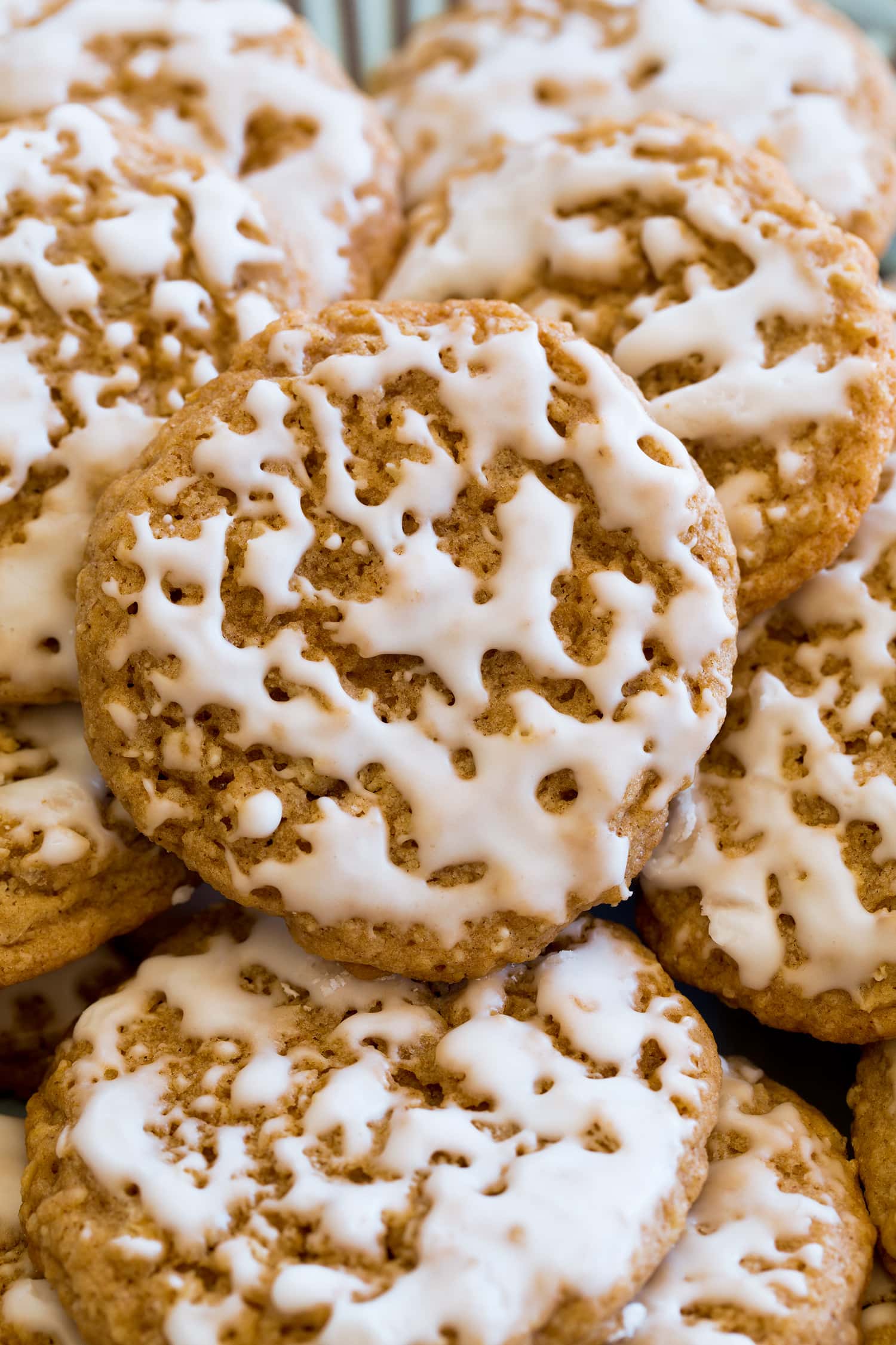Iced Oatmeal Cookies Close up oatmeal cookies.