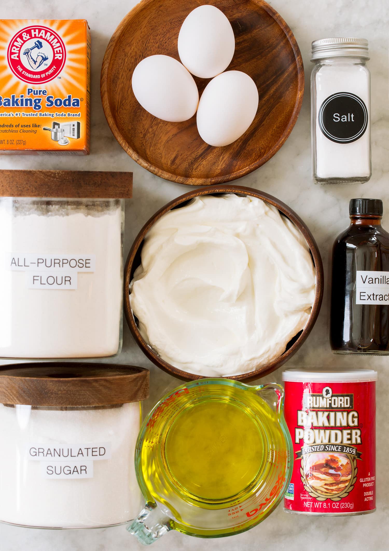 Yogurt Cake Ingredients needed for yogurt cake.