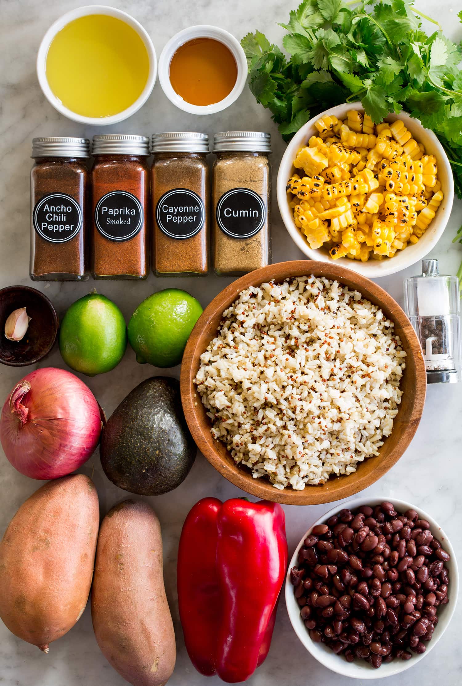 Baja Grain Bowl Ingredients needed to make a grain bowl.