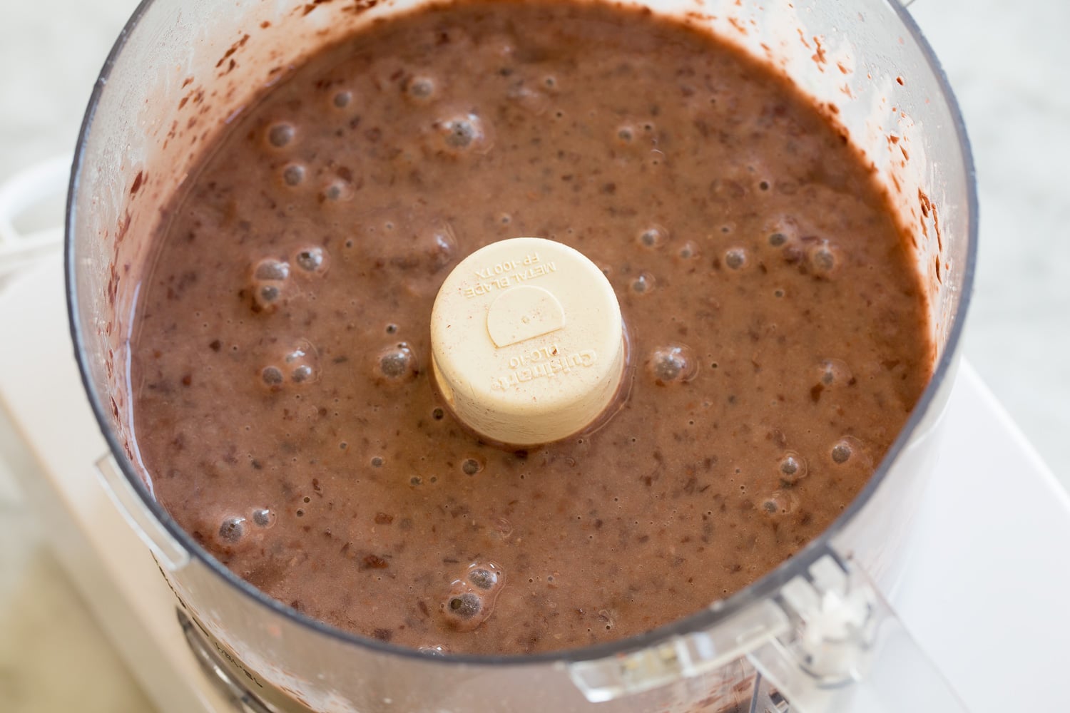 Black Bean Soup Pureed black beans in a food processor.